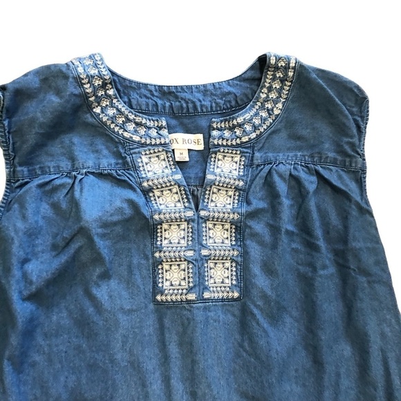 Knox Rose Boho Embroidered Sleeveless Denim Jean Dress M Western Chambray - Picture 5 of 7